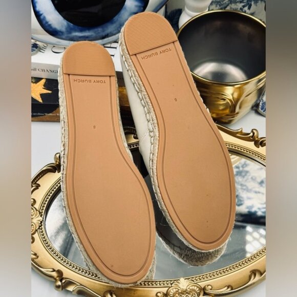 🆕  TORY BURCH 🧿 NWOB Eleanor Logo Leather Espadrilles, New Cream, Sz 8 - Picture 8 of 16